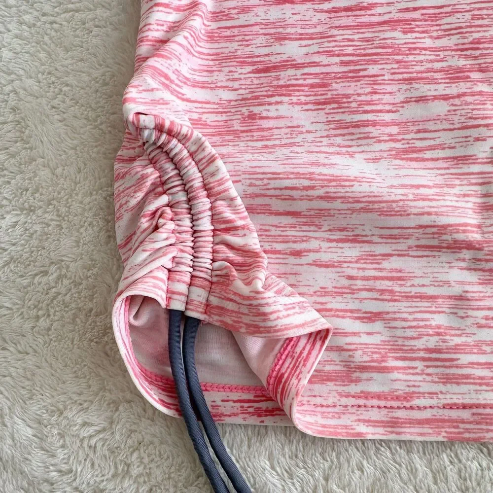 Women’s Pink Space Dye Tankini Top M Drawstring Sides V-Neck Beach Vacation
